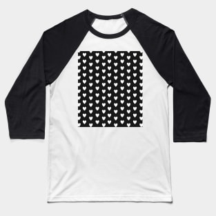 White Hearts, Polka Dots, Pattern on Black Baseball T-Shirt